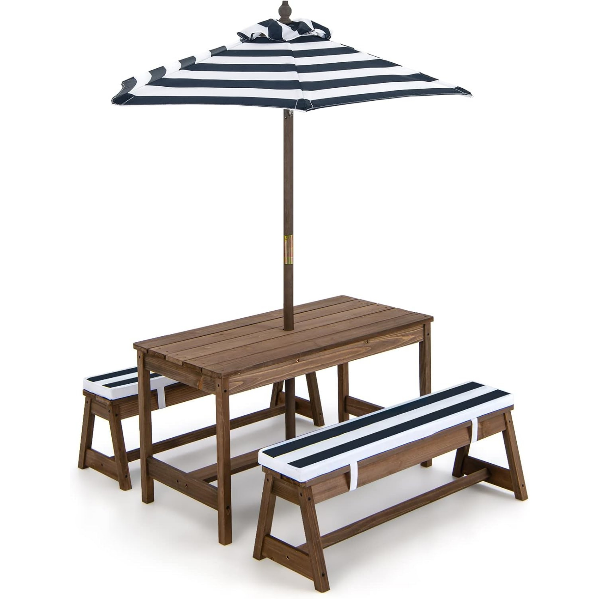 Kids Outdoor Umbrella For Table - 子供用ピクニックテーブル（傘付き、折りたたみ式）、裏庭用木製テーブル＆ベンチセット（取り外し可能なクッション付き）、アクティビティ・アート・プレイテーブル、屋内外兼用幼児用ピクニックテーブル（パティオ、芝生、庭用）（ブルー）