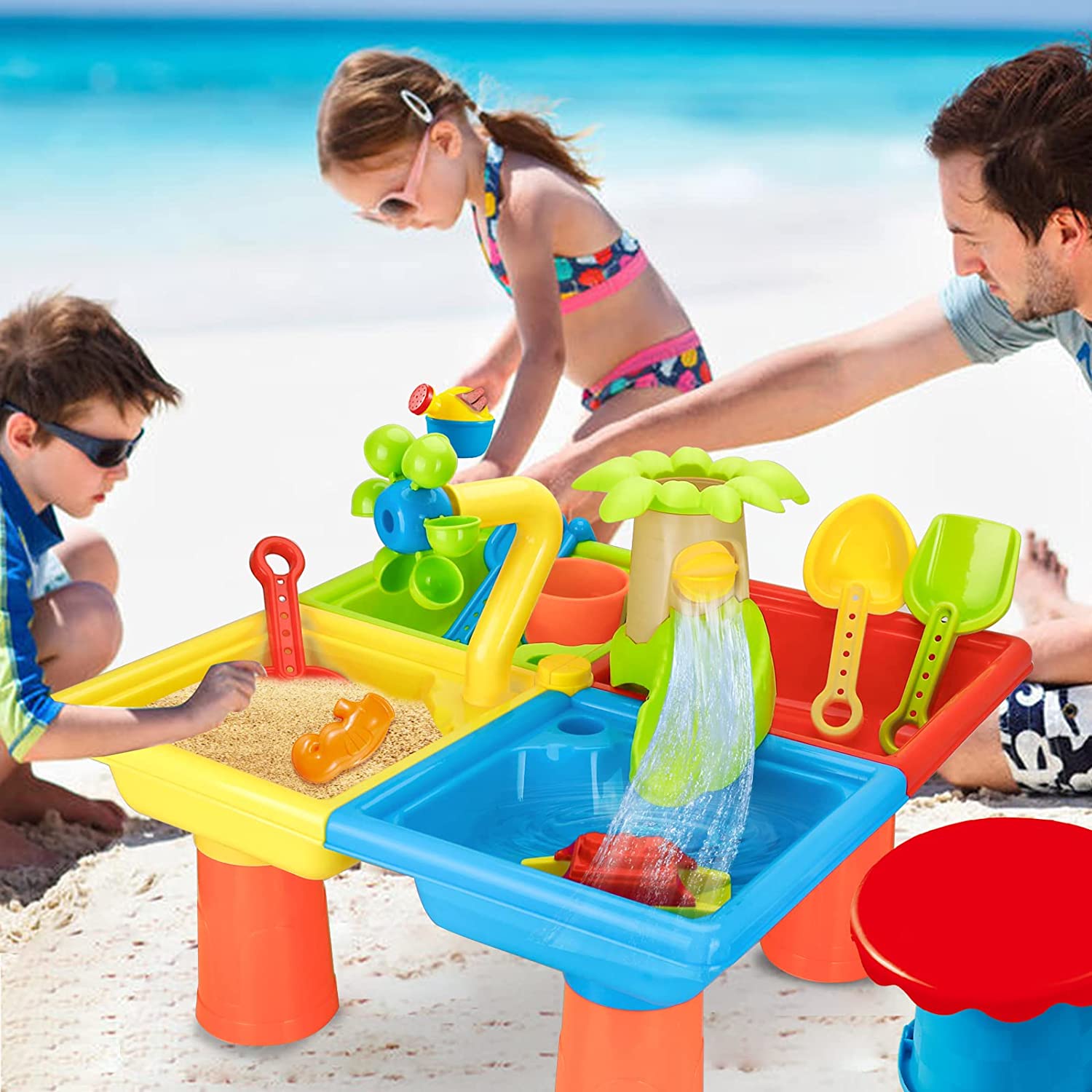 Kids Outdoor Nature Play - 子供のためのテーブルとビーチのおもちゃ,屋外ゲーム,ベビーウォーターサンドドレッドツール,プールセット,子供のためのギフト