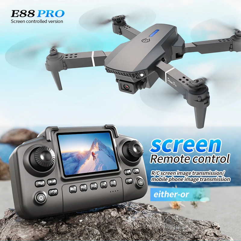 Kids Outdoor Fun - プロフェッショナルE88 PROドローン、スクリーン付き8K HDカメラ、WiFi FPV、折りたたみ式RCクアッドコプター、子供と大人向けのアウトドアギフト