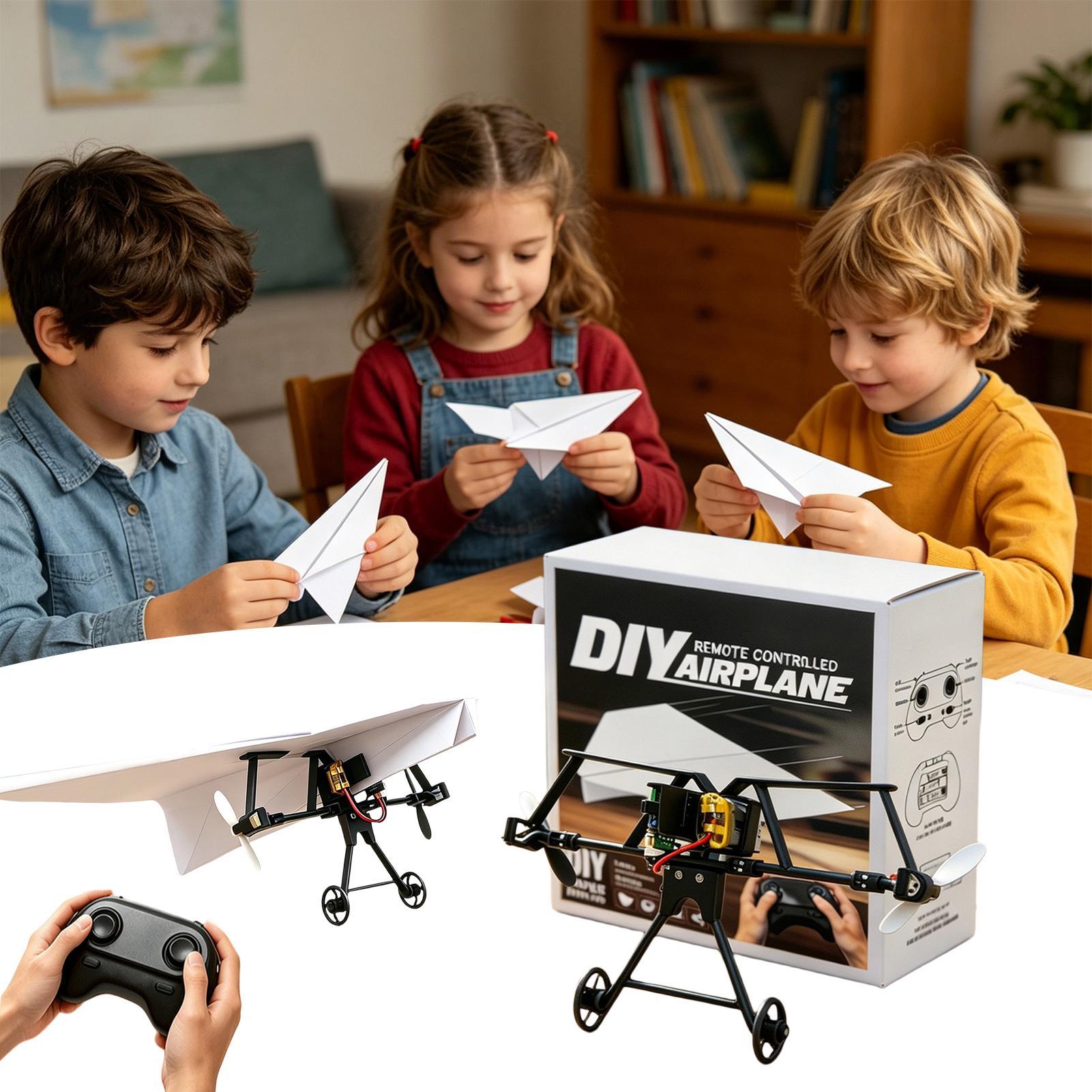 Kids Outdoor Fun - DIY RC紙飛行機キット、ジャイロスタビライザー付き電動リモコン飛行機、男の子と女の子向け、裏庭、公園、ビーチで遊べる。