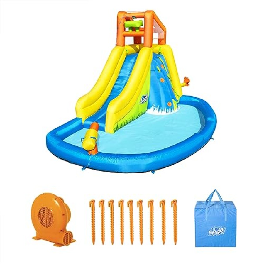 Kids Outdoor Zone - 子供用屋外裏庭ウォータースライド：インフレータブルH2OGOマウントスプラッシュモア、クライミングウォール、スプラッシュゾーン、スプレーブラスター付き、耐久性P
