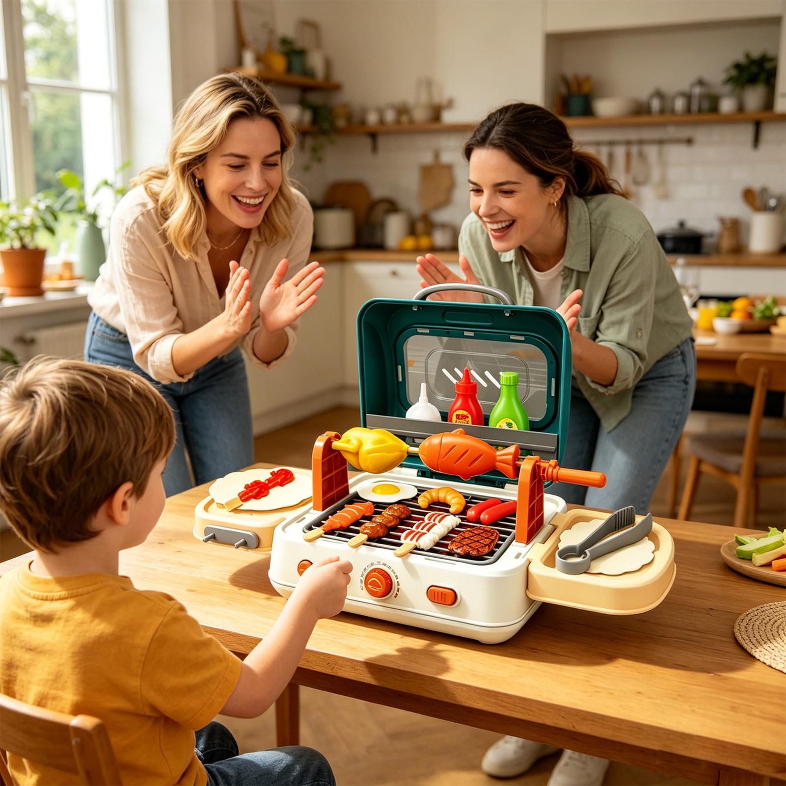 Kids Outdoor Grill Set - キッズアウトドアグリルプレイセット 折りたたみ式インタラクティブプレイセット ミストサウンドライト付き ごっこ遊びキッチンおもちゃ 男の子 女の子