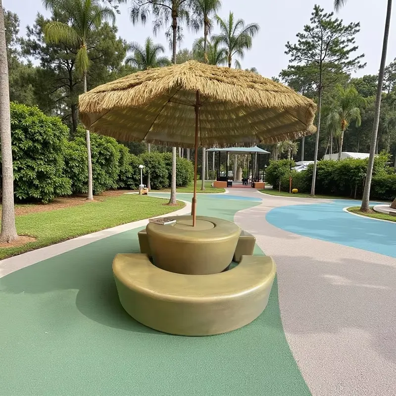 Kids Outdoor Umbrella For Table - モダンな屋外用丸テーブルと椅子セット、防水傘、耐久性のある木目調プラスチックベンチ（子供用ピクニック＆アウトドア向け）