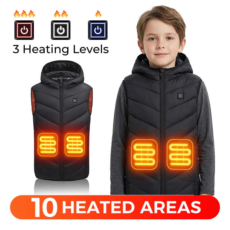 Kids Outdoor Zone - 子供用 加熱ベスト 10ゾーン フード付き 電気加熱式 ベスト