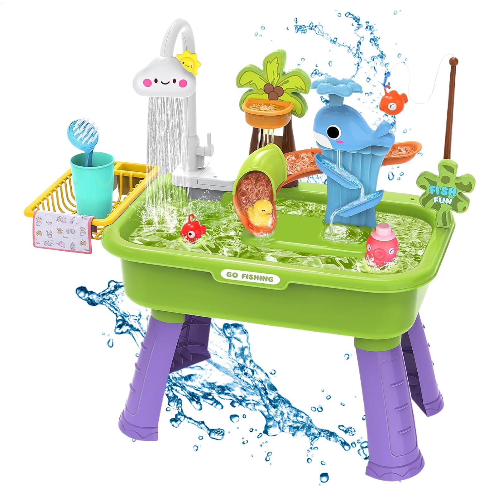 Kids Outdoor Water Play - 子供用電動水遊びシンク（流水機能付き）、電池式キッチンごっこ遊びセット、屋外裏庭や旅行に最適なウォーターテーブルおもちゃ