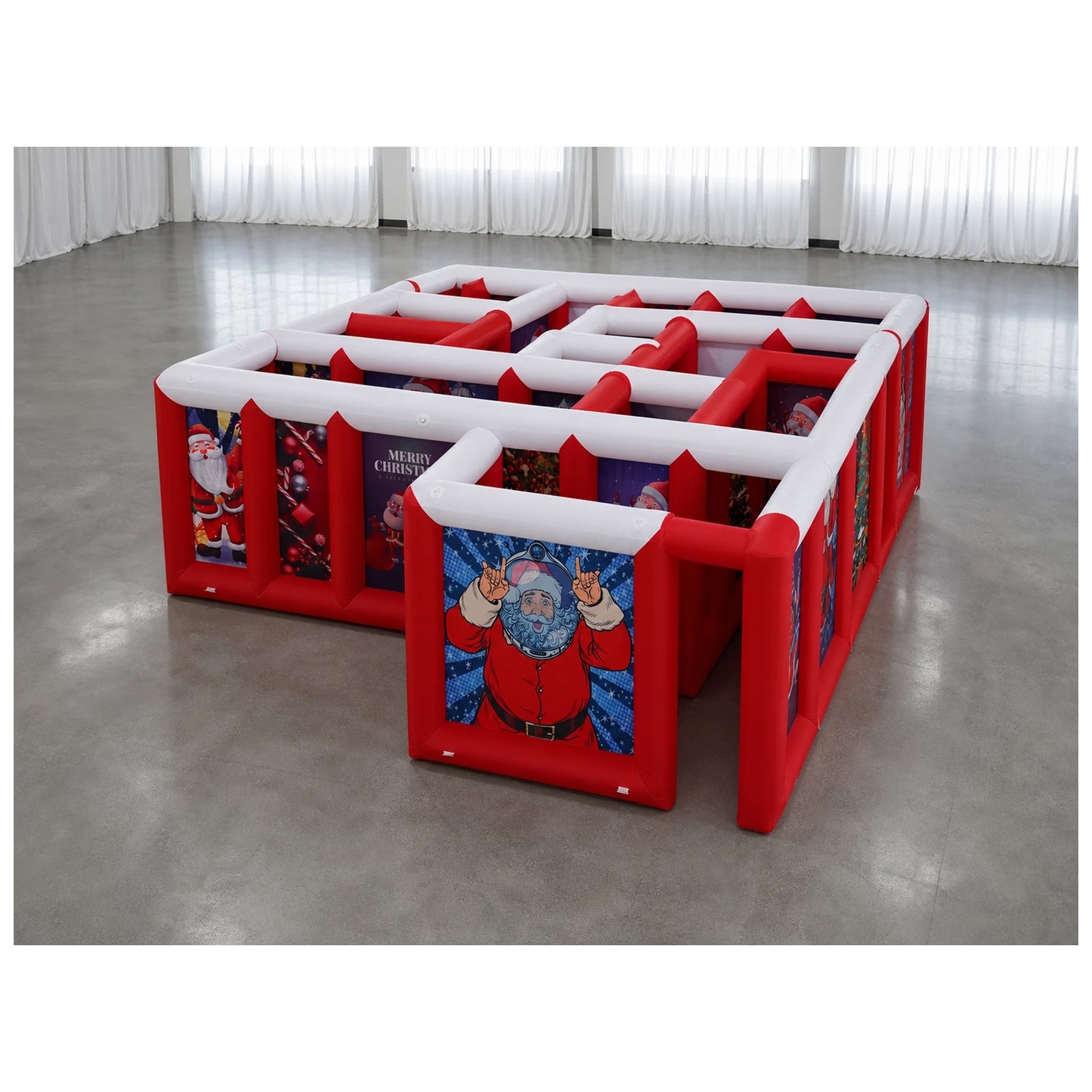 Kids Outdoor Fun - 大型赤白平屋根インフレータブル迷路 3×6m 10×20フィート 送風機付き スポーツゲーム 楽しいパーティーイベント