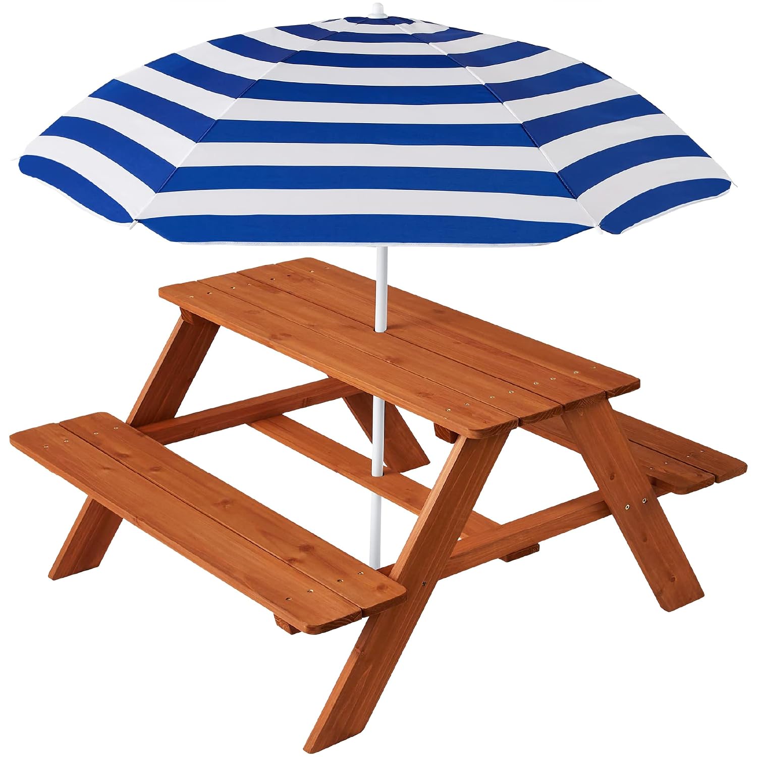 Kids Outdoor Umbrella For Table - 木製キッズピクニックテーブル（傘付き）、屋外アクティビティテーブルセット（組み込みベンチ付き）、ベンチ1台あたり耐荷重220ポンド、カスタマイズ可能