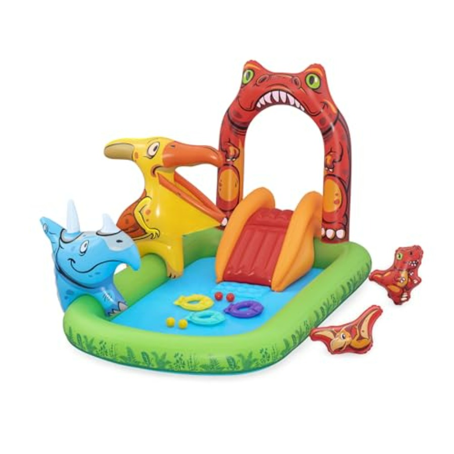 Kids Outdoor Water Play - 子供向け屋外ウォータープレイセンター、PVC素材、青緑色、インフレータブルアーチ型滑り台、スプラッシュプール、インタラクティブな遊具付き