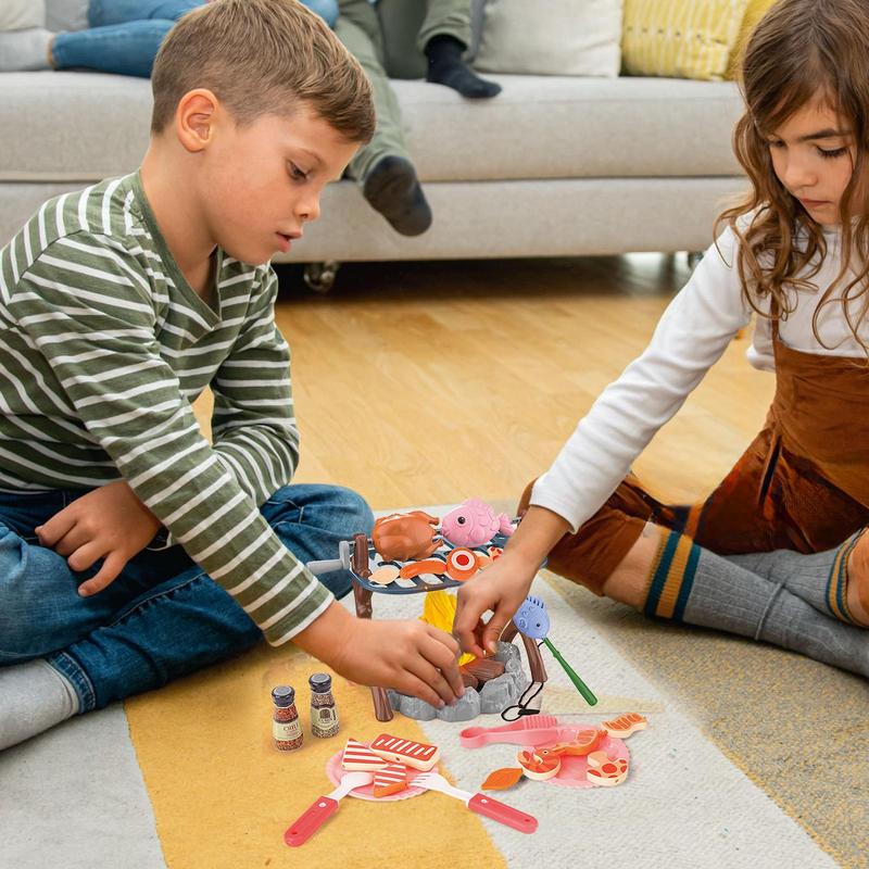 子供のキャンプおもちゃセット,バーベキューグリル,ミニフード - Kids Outdoor Grill Set のレビューと価格
