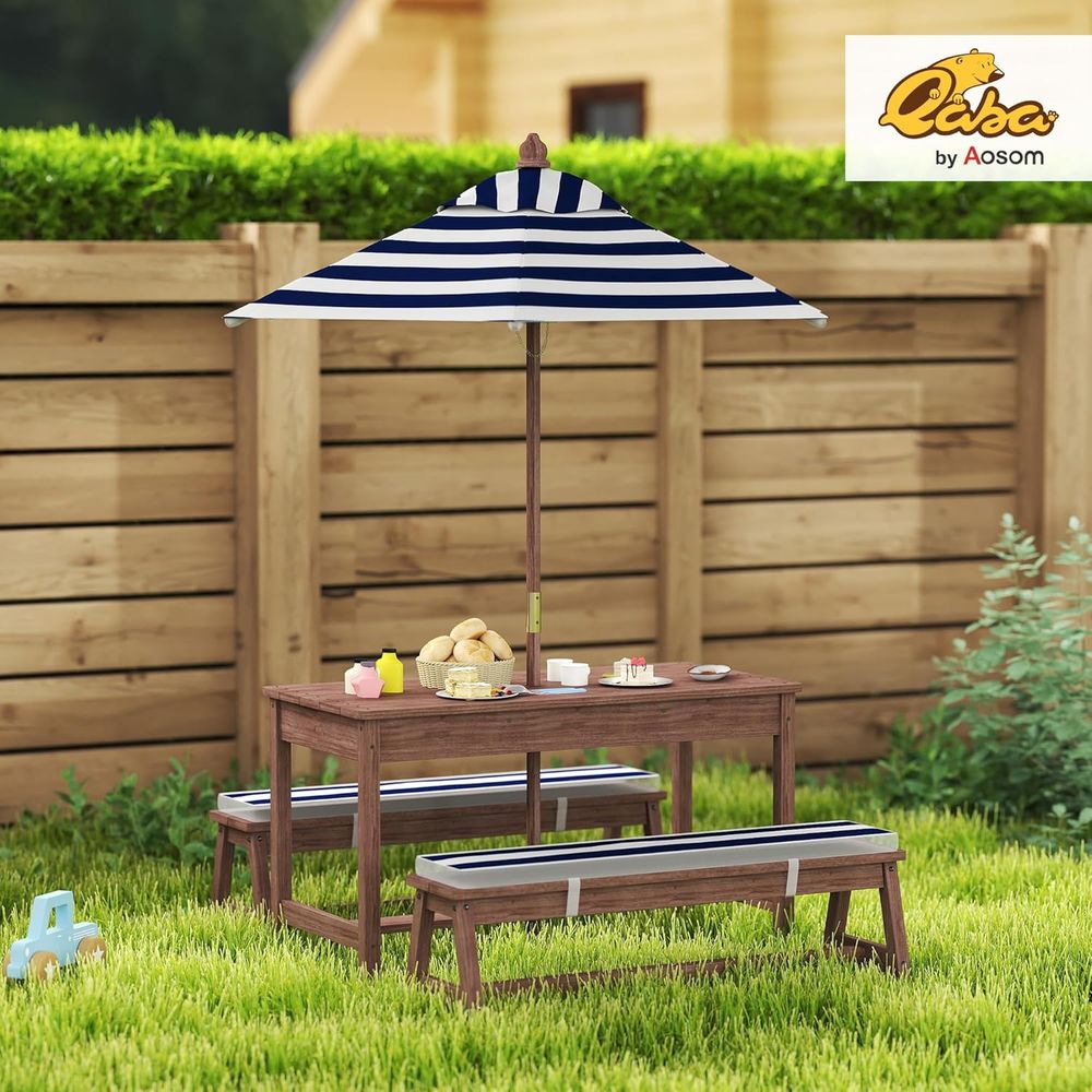 Qaba キッズピクニックテーブル、屋外木製テーブル＆ベンチ - Kids Outdoor Umbrella For Table のレビューと価格