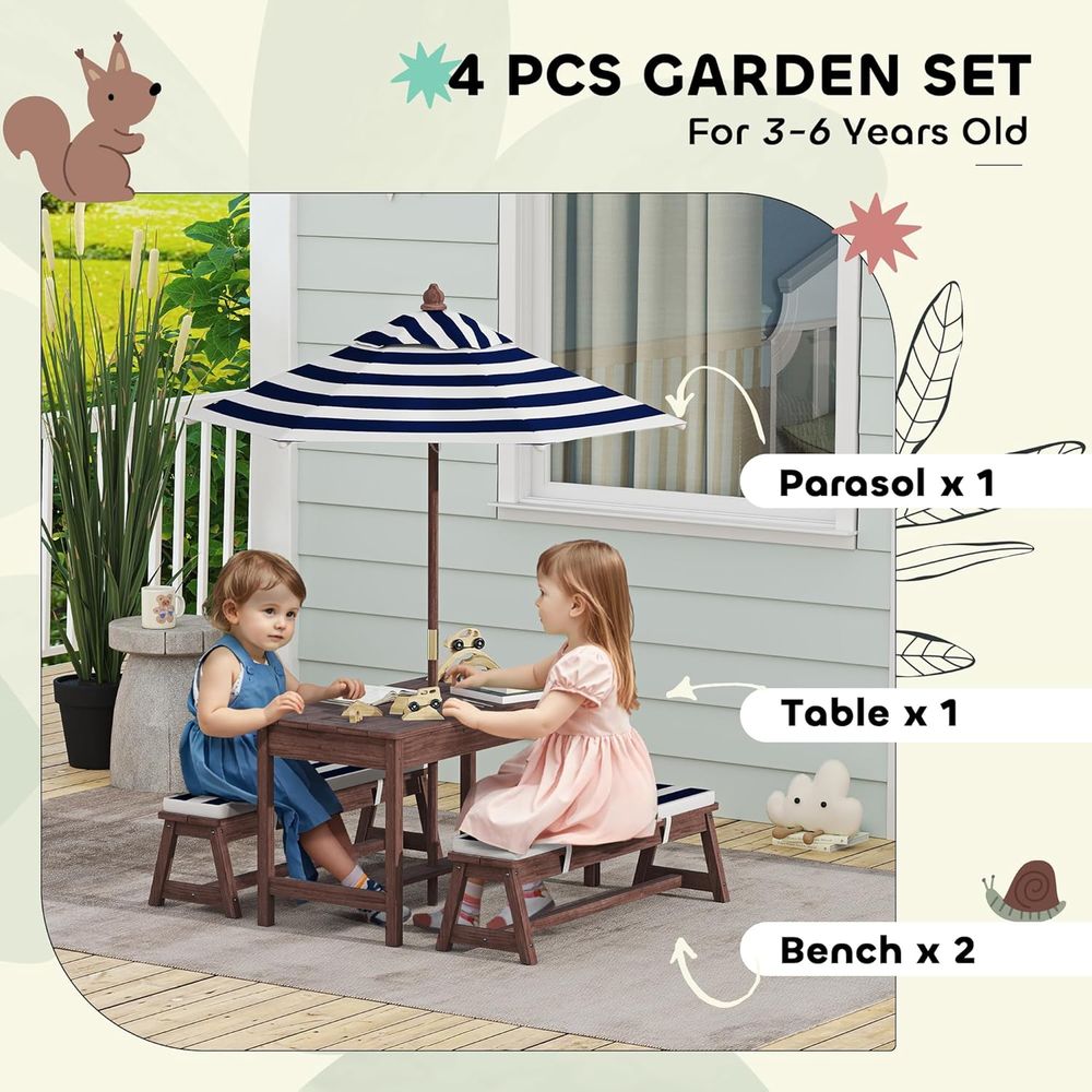 Qaba キッズピクニックテーブル、屋外木製テーブル＆ベンチ - Kids Outdoor Umbrella For Table のレビューと価格