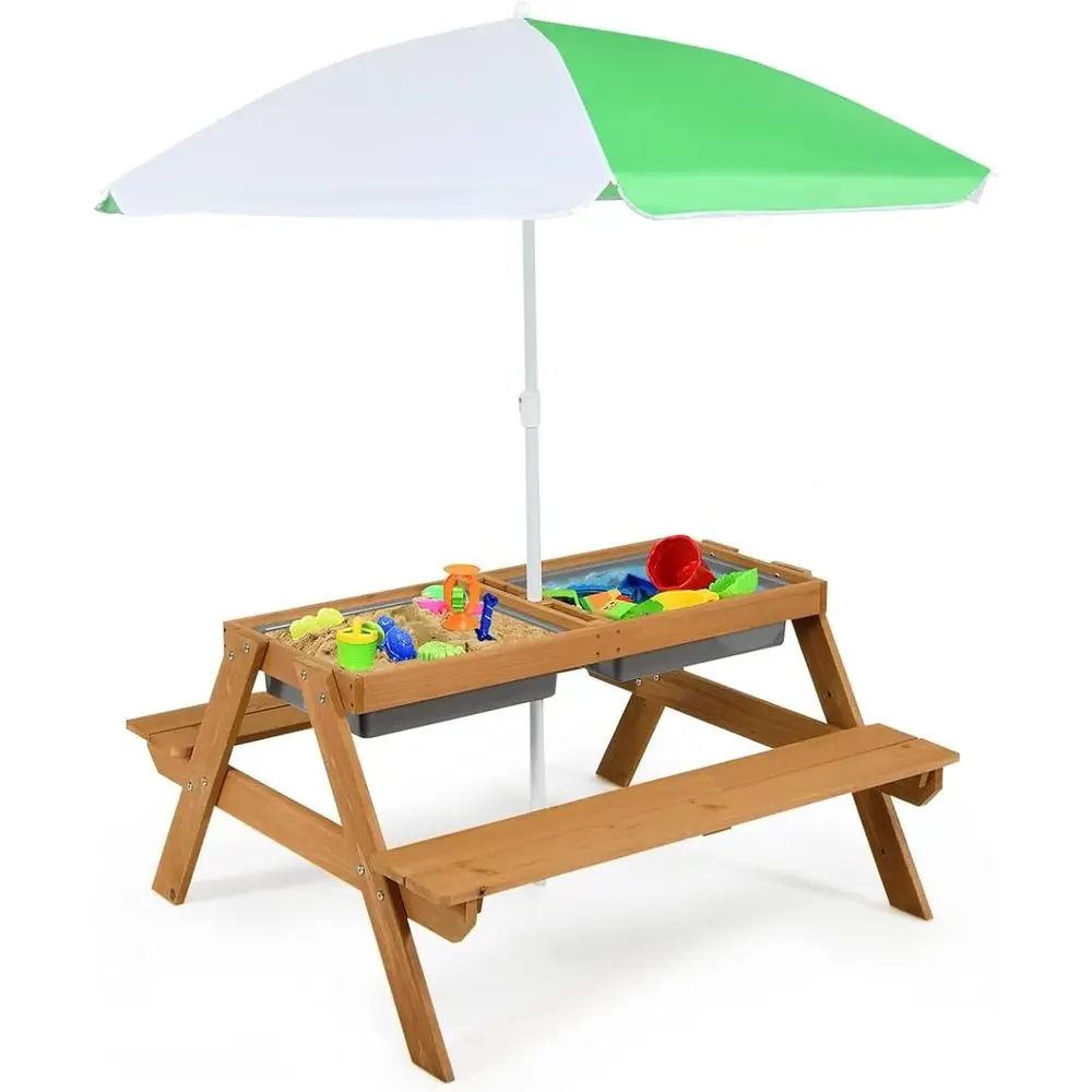4-in-1木製砂場＆水遊びピクニックテーブル、取り外し可能 - Kids Outdoor Water Table のレビューと価格