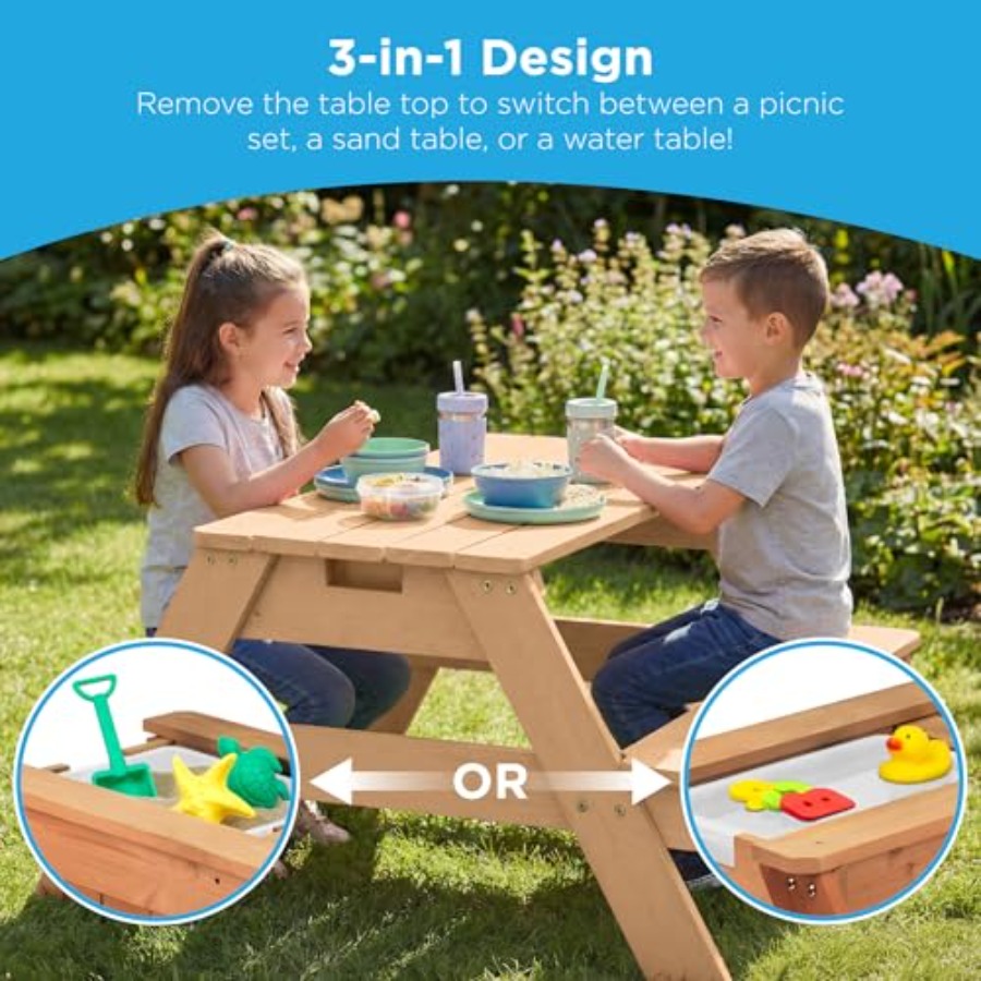 屋外用子供用ピクニックテーブル（傘付き）、3-in-1砂場・ - Kids Outdoor Umbrella For Table のレビューと価格