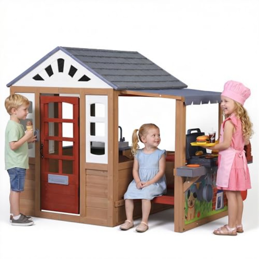 3～8歳のお子様向け屋外プレイハウス、杉材、ブラウン、バーベ - Kids Outdoor Grill Set のレビューと価格