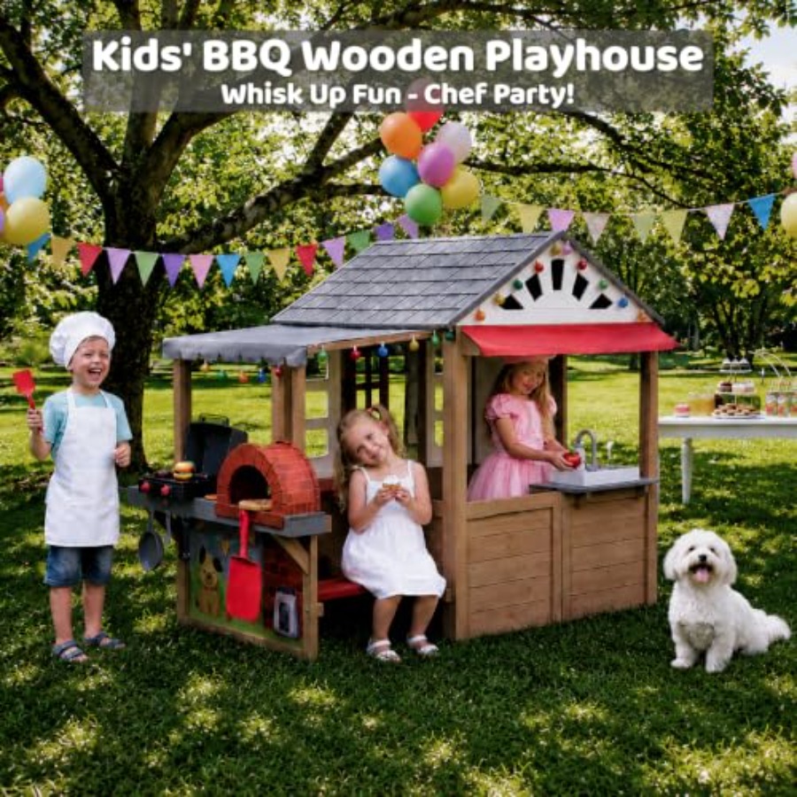 3～8歳のお子様向け屋外プレイハウス、杉材、ブラウン、バーベ - Kids Outdoor Grill Set のレビューと価格