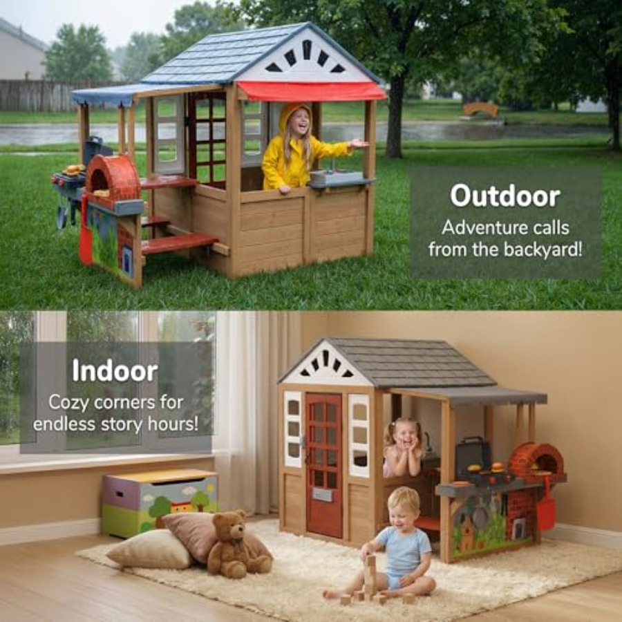 3～8歳のお子様向け屋外プレイハウス、杉材、ブラウン、バーベ - Kids Outdoor Grill Set のレビューと価格