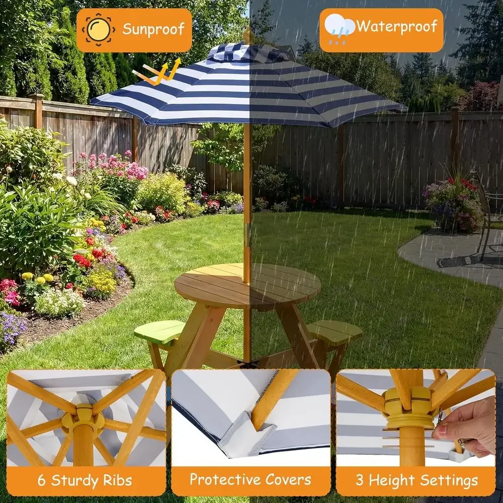 4人用木製幼児用ピクニックテーブルセット、傘付き、子供用屋外 - Kids Outdoor Umbrella For Table のレビューと価格