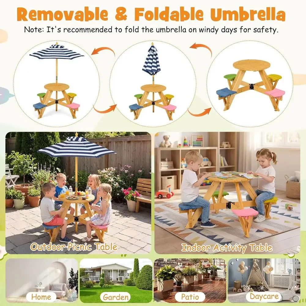 4人用木製幼児用ピクニックテーブルセット、傘付き、子供用屋外 - Kids Outdoor Umbrella For Table のレビューと価格