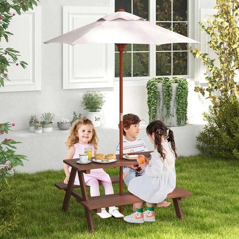 屋外用4人掛け子供用ピクニックテーブルベンチセット（取り外し - Kids Outdoor Umbrella For Table のレビューと価格