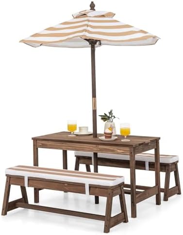 子供用ピクニックテーブル、屋外木製テーブル＆ベンチセット（取 - Kids Outdoor Umbrella For Table のレビューと価格