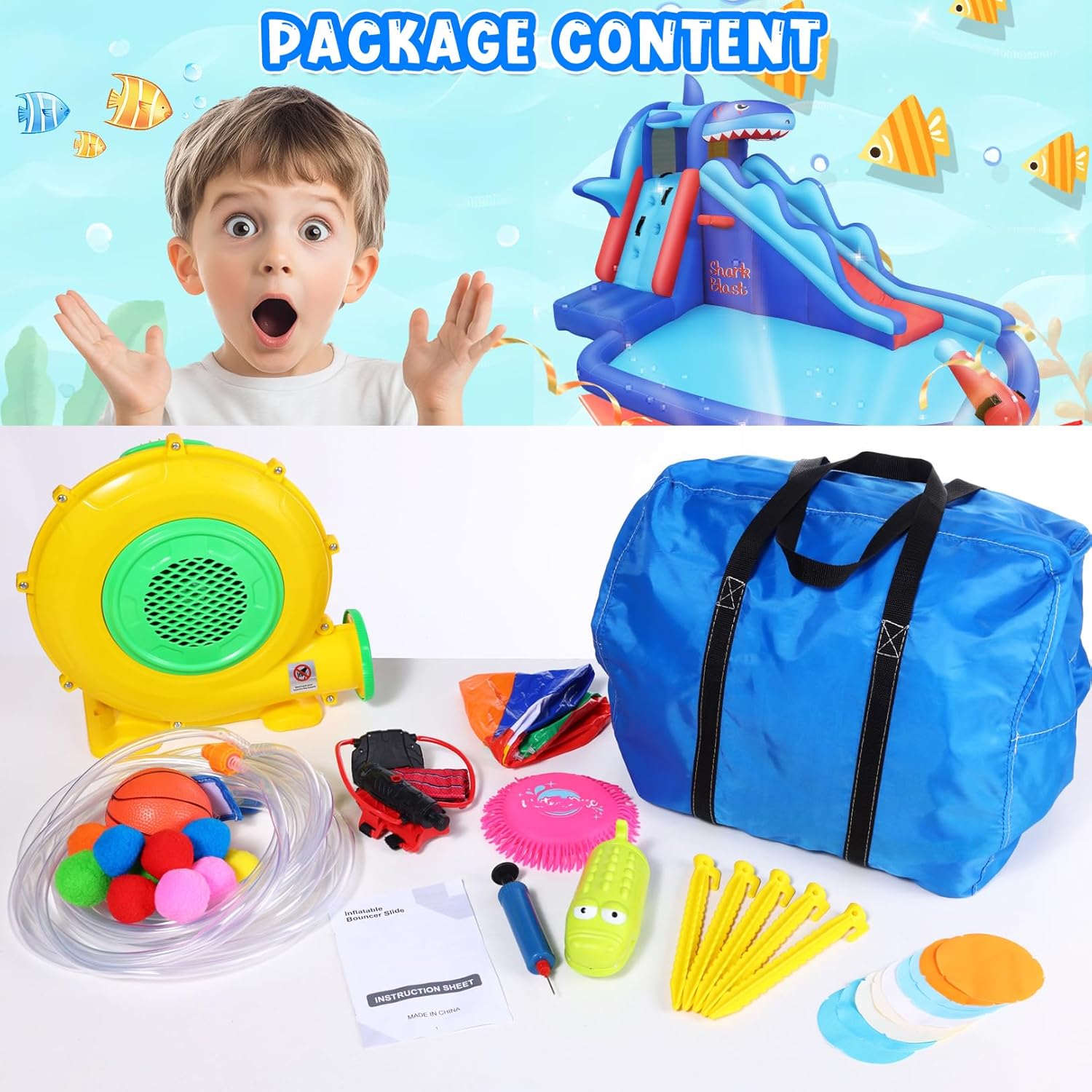 子供向けサメ型インフレータブルウォーターパーク：屋外用ブロウ - Kids Outdoor Park のレビューと価格