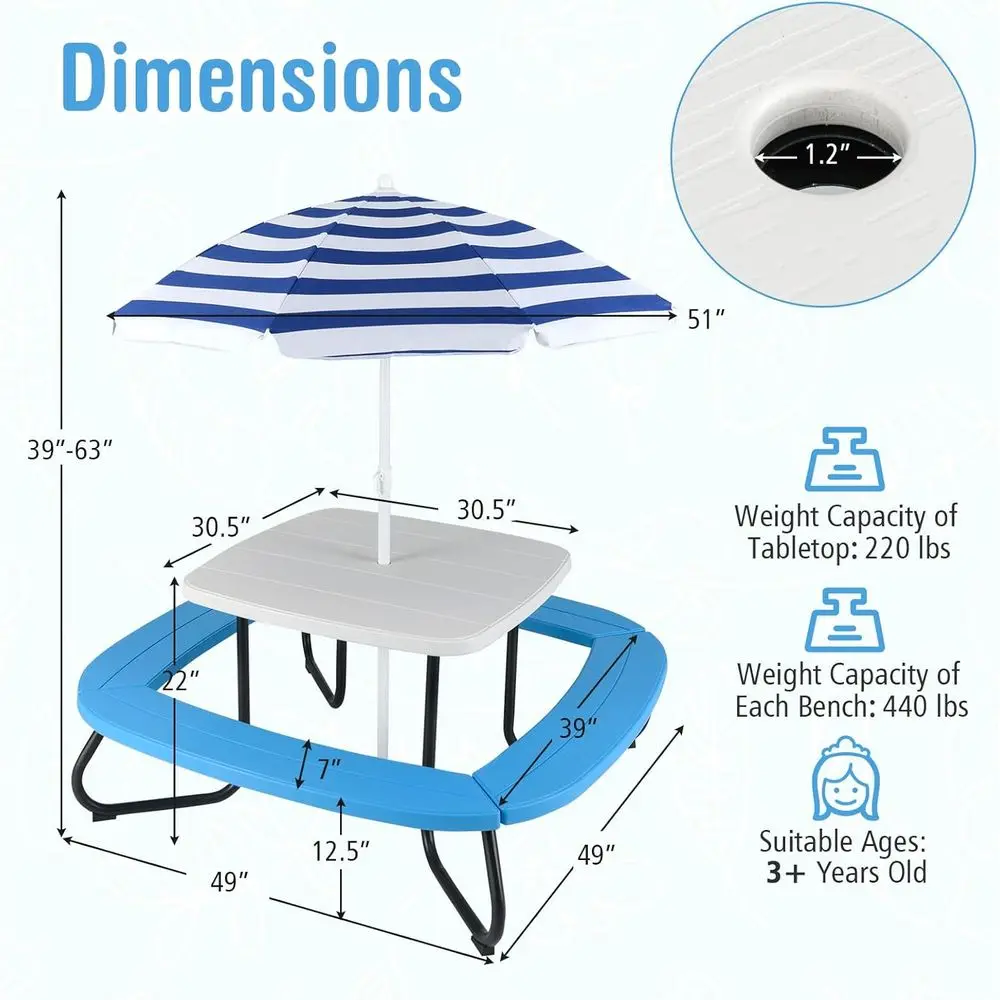 8人用子供用ピクニックテーブル、傘付き、幼児用アクティビティ - Kids Outdoor Umbrella For Table のレビューと価格