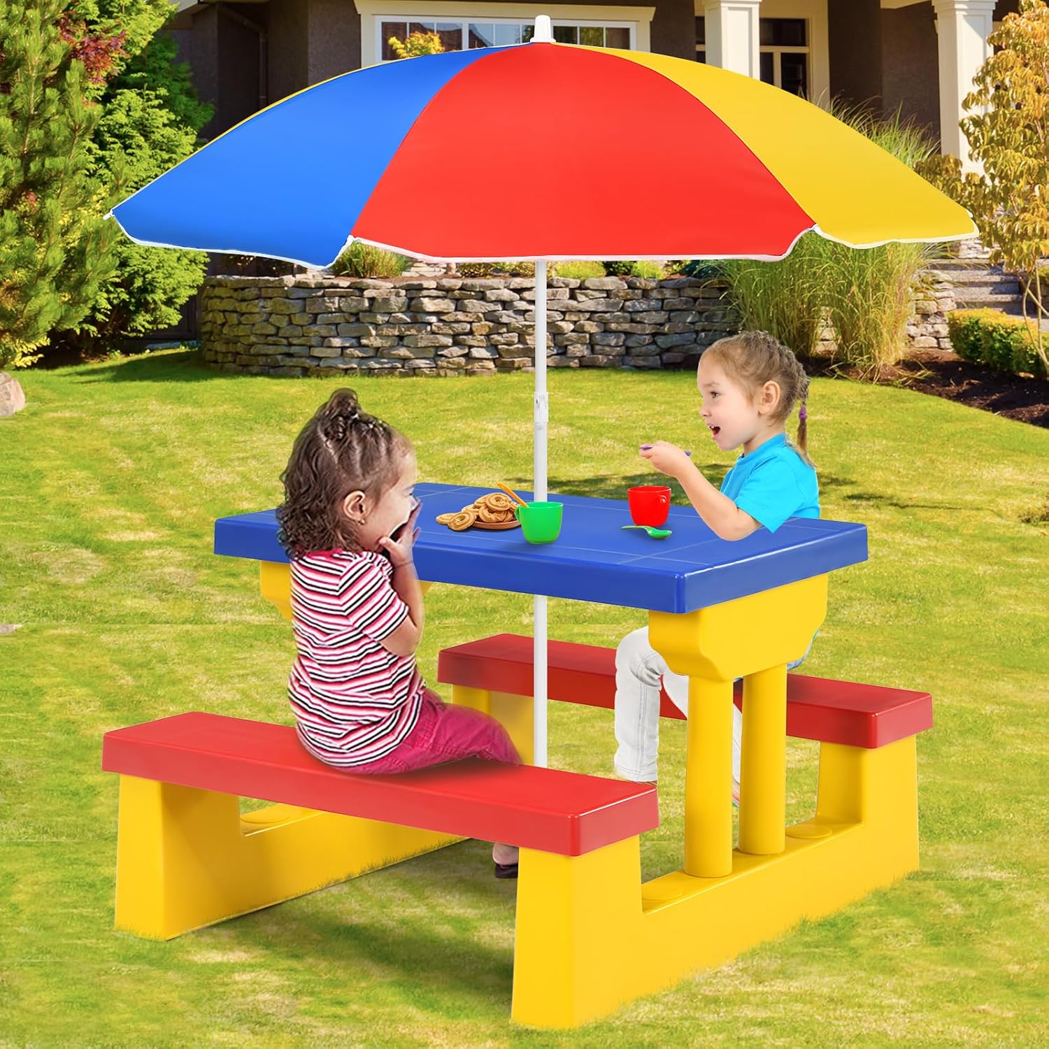 ARMILE キッズピクニックテーブル、子供用屋内＆屋外テー - Kids Outdoor Umbrella For Table のレビューと価格