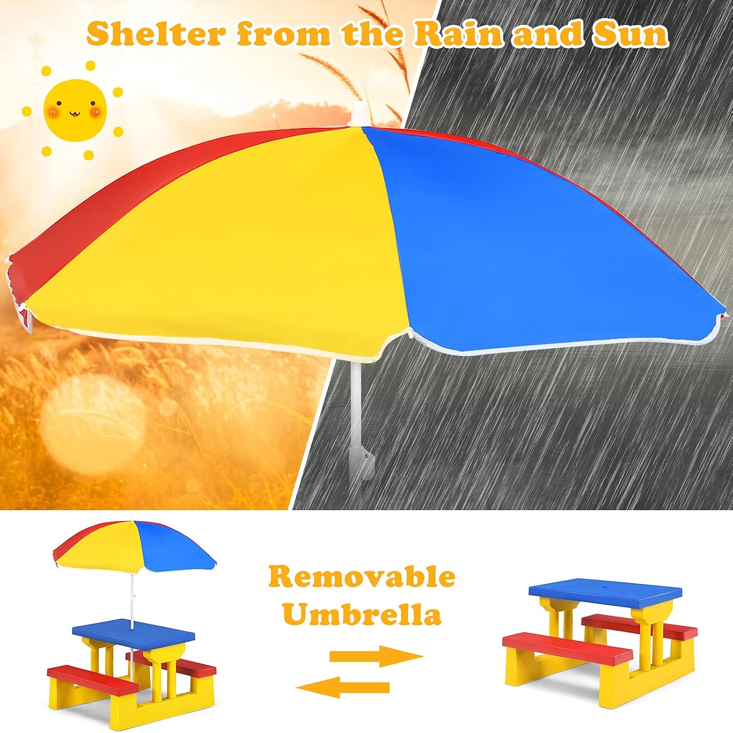 ARMILE キッズピクニックテーブル、子供用屋内＆屋外テー - Kids Outdoor Umbrella For Table のレビューと価格