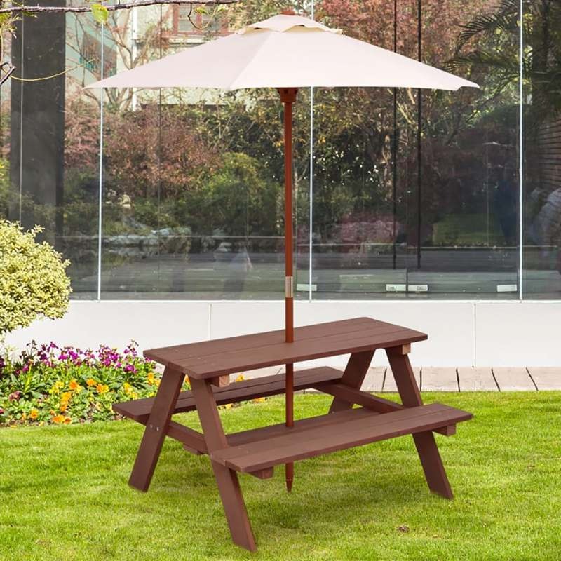 屋外用4人掛け子供用ピクニックテーブルベンチセット（取り外し - Kids Outdoor Umbrella For Table のレビューと価格