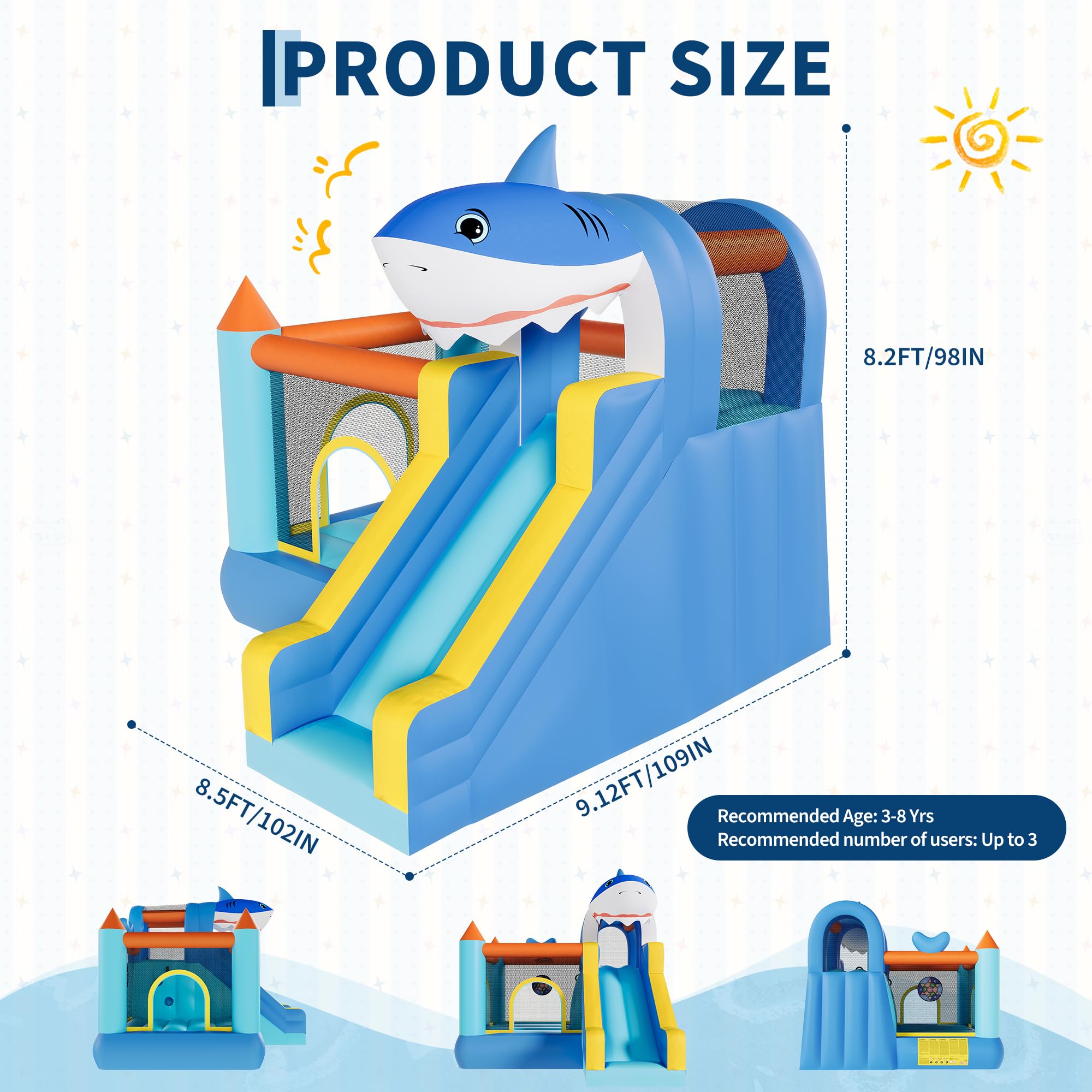 インフレータブルバウンスハウス（滑り台＆送風機付き）、子供用 - Kids Outdoor House Accessories のレビューと価格
