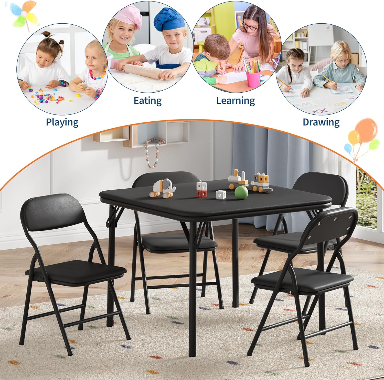 5点セット子供用折りたたみテーブル＆チェアセット、正方形テー - Kids Outdoor Water Table のレビューと価格