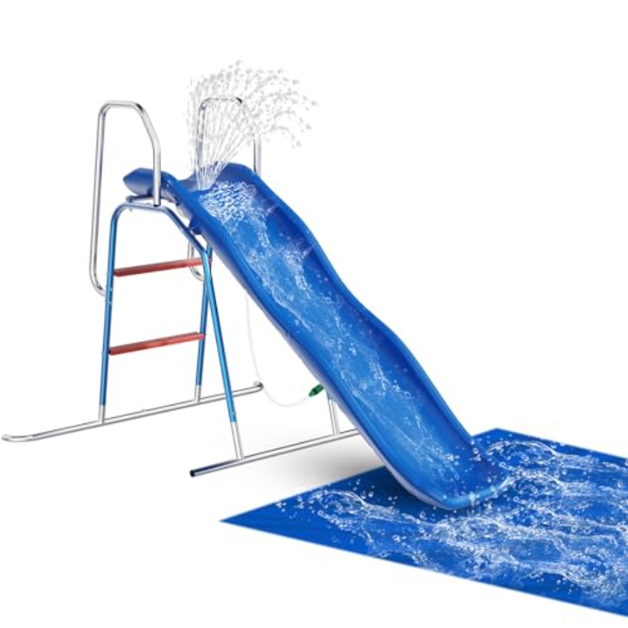 子供用裏庭ウォータースライド：PVC素材、青色、3ゾーンスプ - Kids Outdoor Zone のレビューと価格